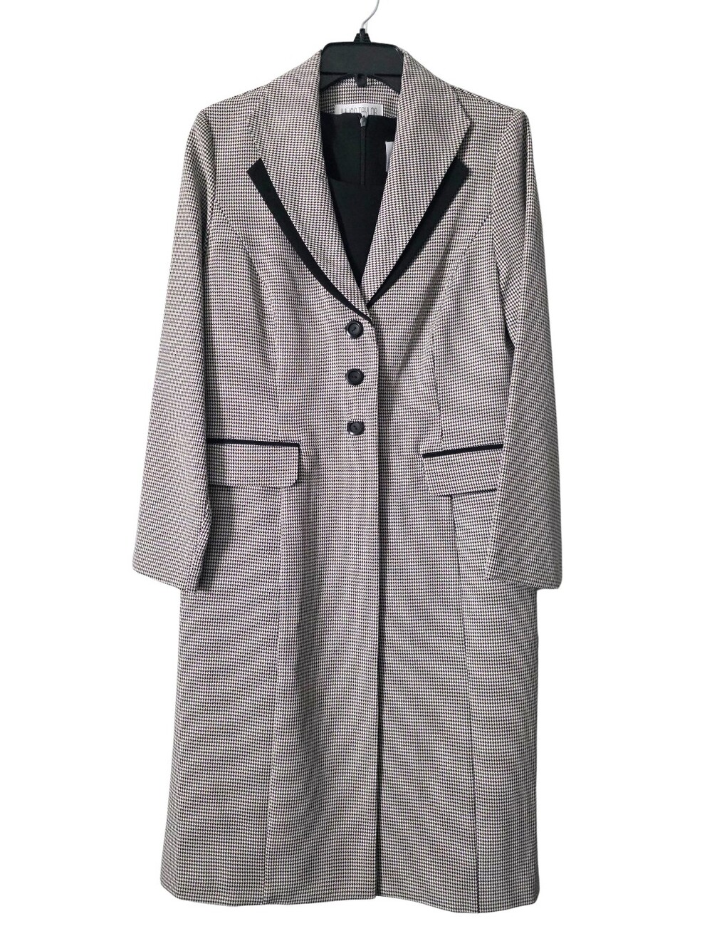 Vintage Julian Taylor Longline Houndstooth Jacket & Black Sheath Dress Set